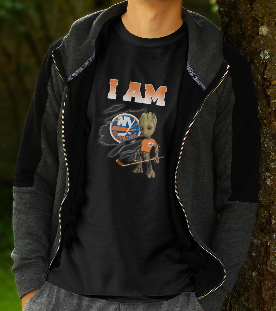 I Am New York Islanders Groot Fan With Hockey Stick T-Shirt