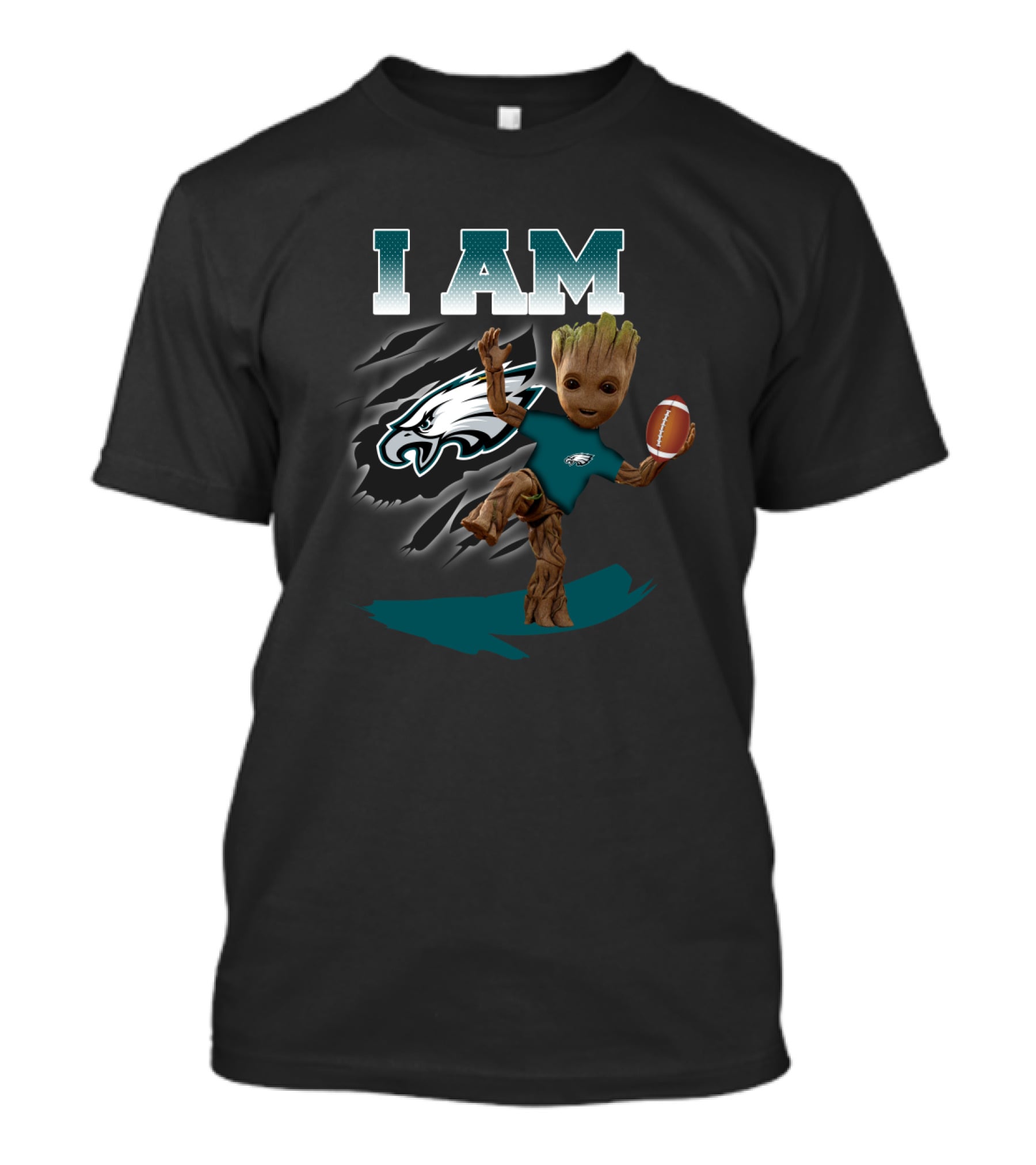 I Am Philadelphia Eagles Groot With Football T-Shirt