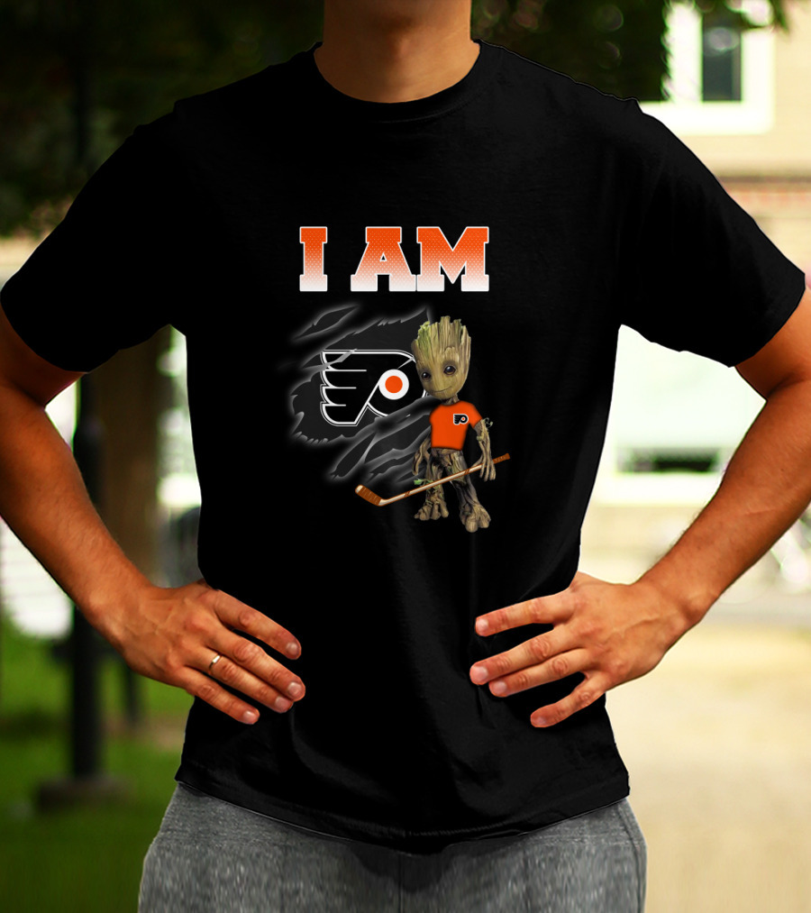 I Am Philadelphia Flyers Groot Hockey Fan Character T-Shirt