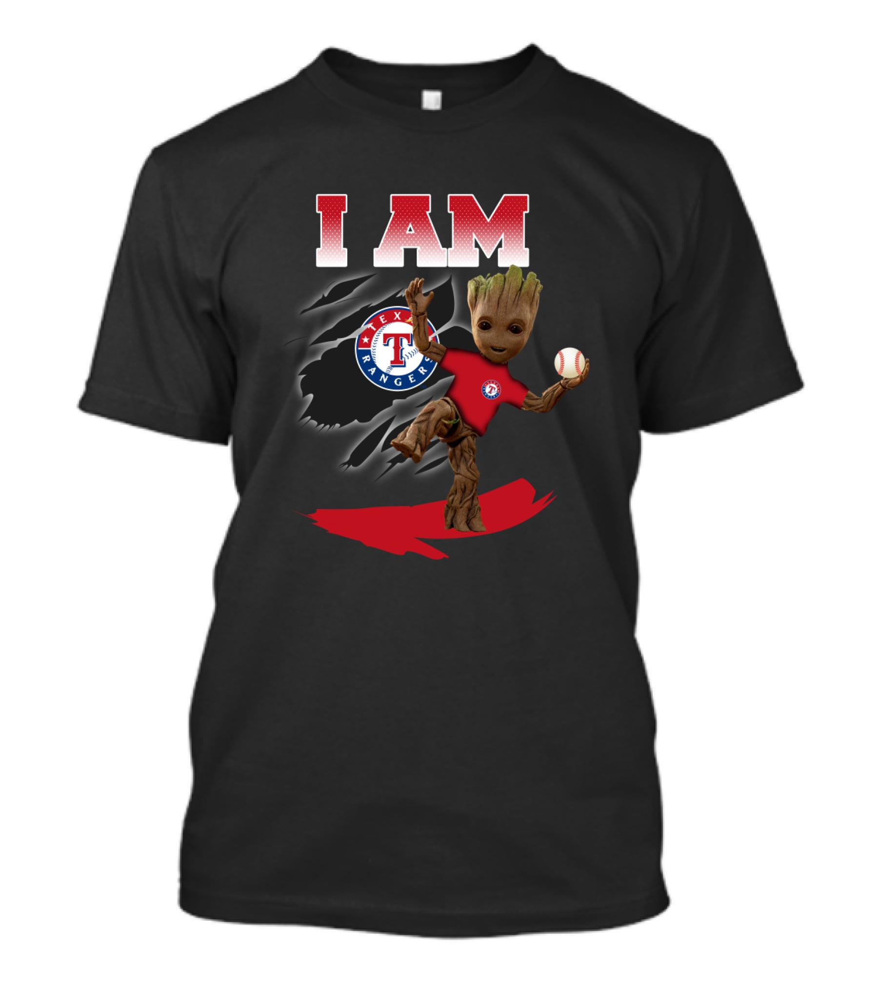 I Am Texas Rangers Groot Baseball Character T-Shirt