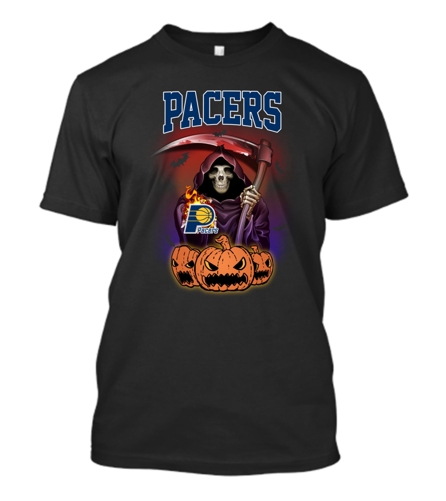 Pacers Grim Reaper Halloween Skull Indiana Pacers Logo Pumpkins T-Shirt
