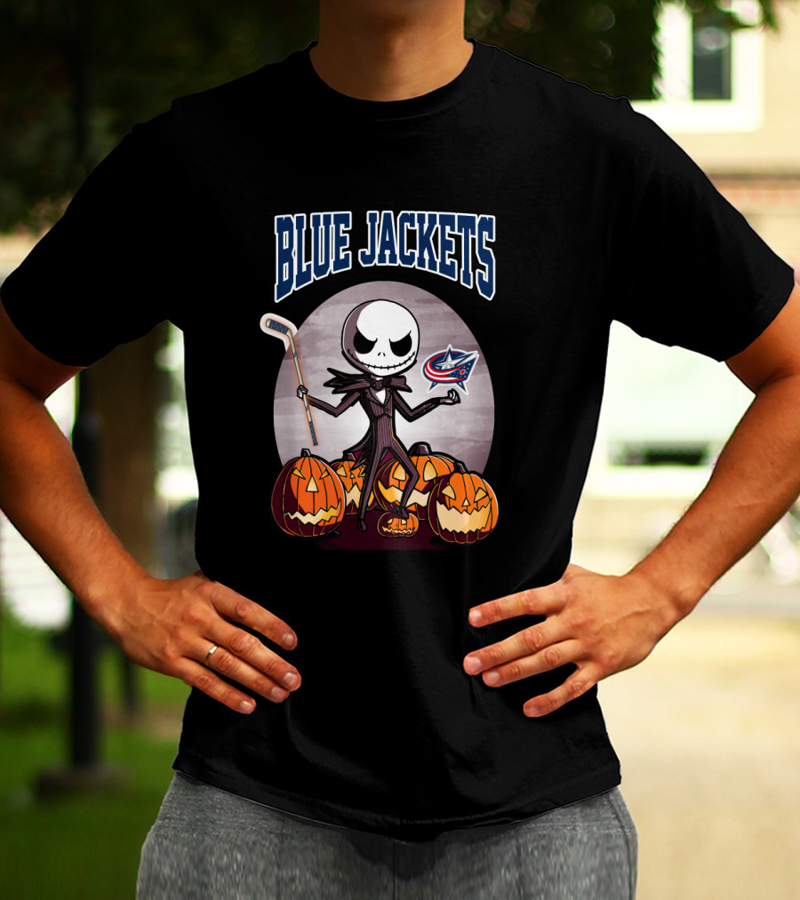 Columbus Blue Jackets Jack Skellington Halloween NHL Pumpkins T-Shirt