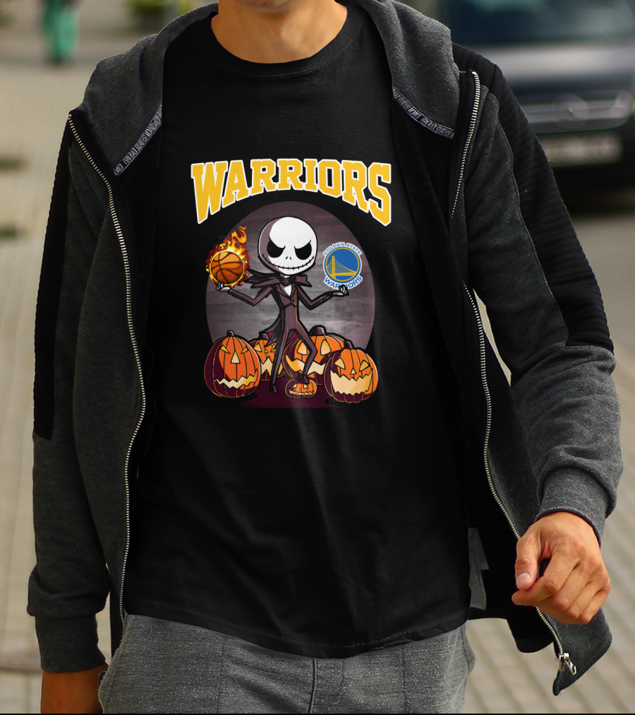 Golden State Warriors Halloween Jack Skellington Basketball Pumpkins T-Shirt