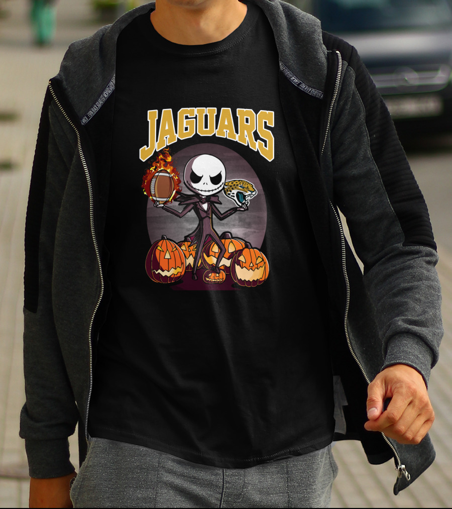 Jaguars Halloween Jack Skellington Pumpkin Football T-Shirt