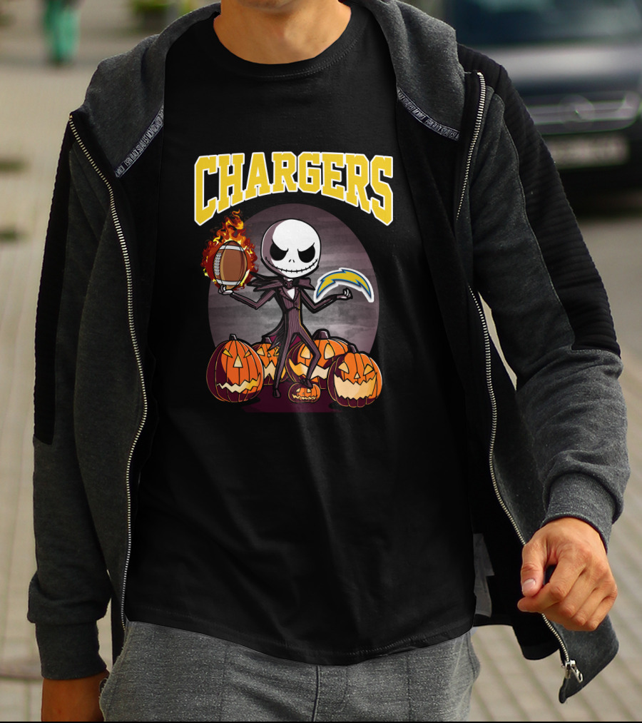 Chargers Halloween Jack Skeleton Football Pumpkins T-Shirt