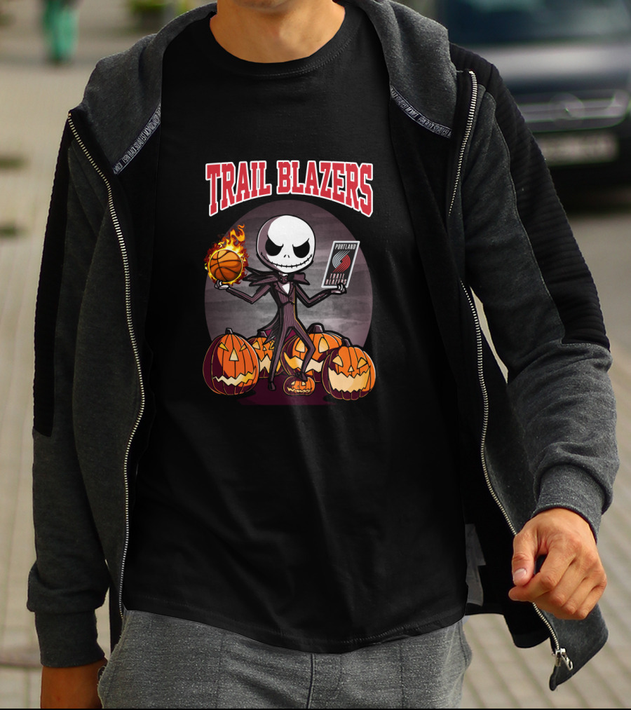 Trail Blazers Jack Skeleton Halloween Theme Portland Basketball T-Shirt
