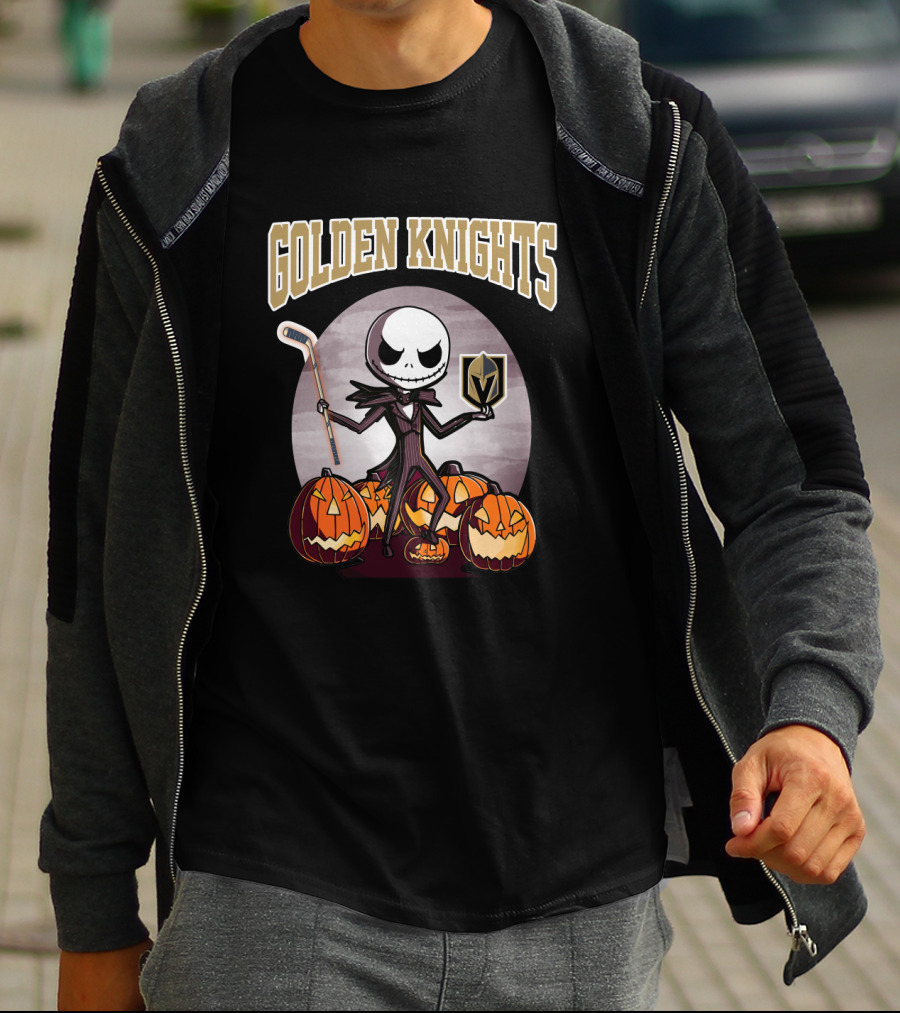 Golden Knights Halloween Jack Skeleton With Vegas Hockey T-Shirt