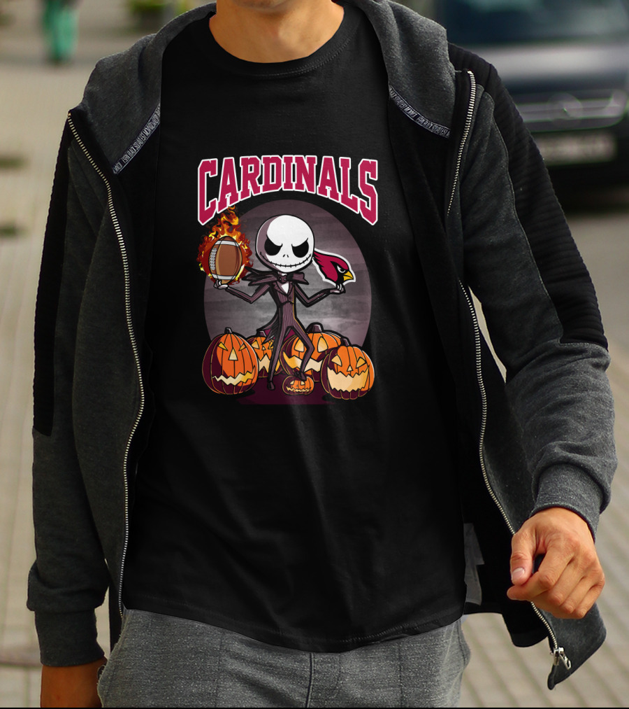 Jack Skellington Cardinals Halloween Arizona Pumpkin Football T-Shirt