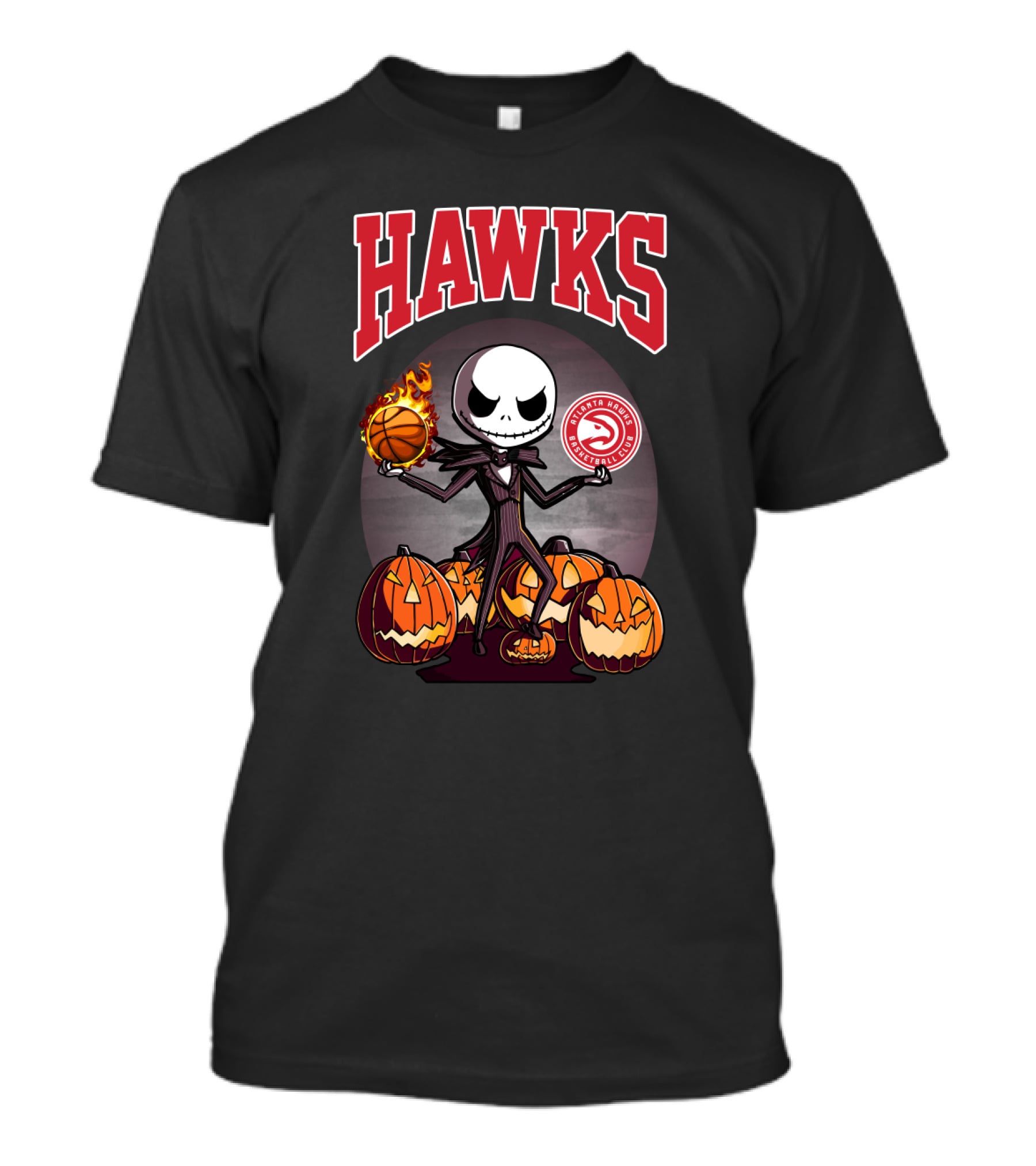 Jack Skellington Halloween Atlanta Hawks Basketball And Pumpkins T-Shirt
