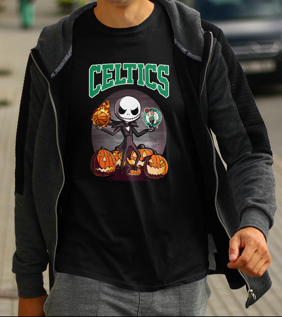 Celtics Halloween Jack Skellington Boston Basketball Pumpkins T-Shirt