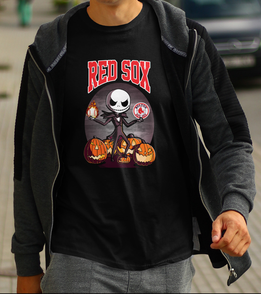 Red Sox Jack Skellington Halloween Boston Red Sox Pumpkins Fireball T-Shirt
