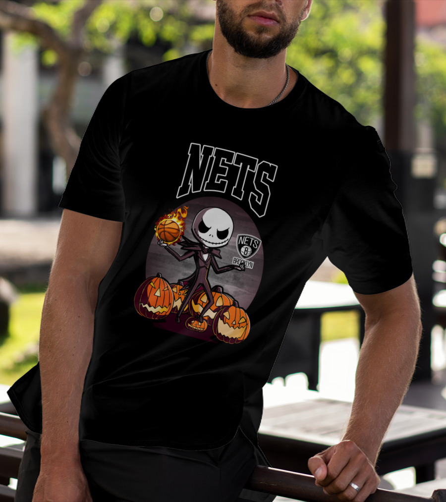 Jack Skellington Brooklyn Nets Halloween Pumpkins Basketball T-Shirt