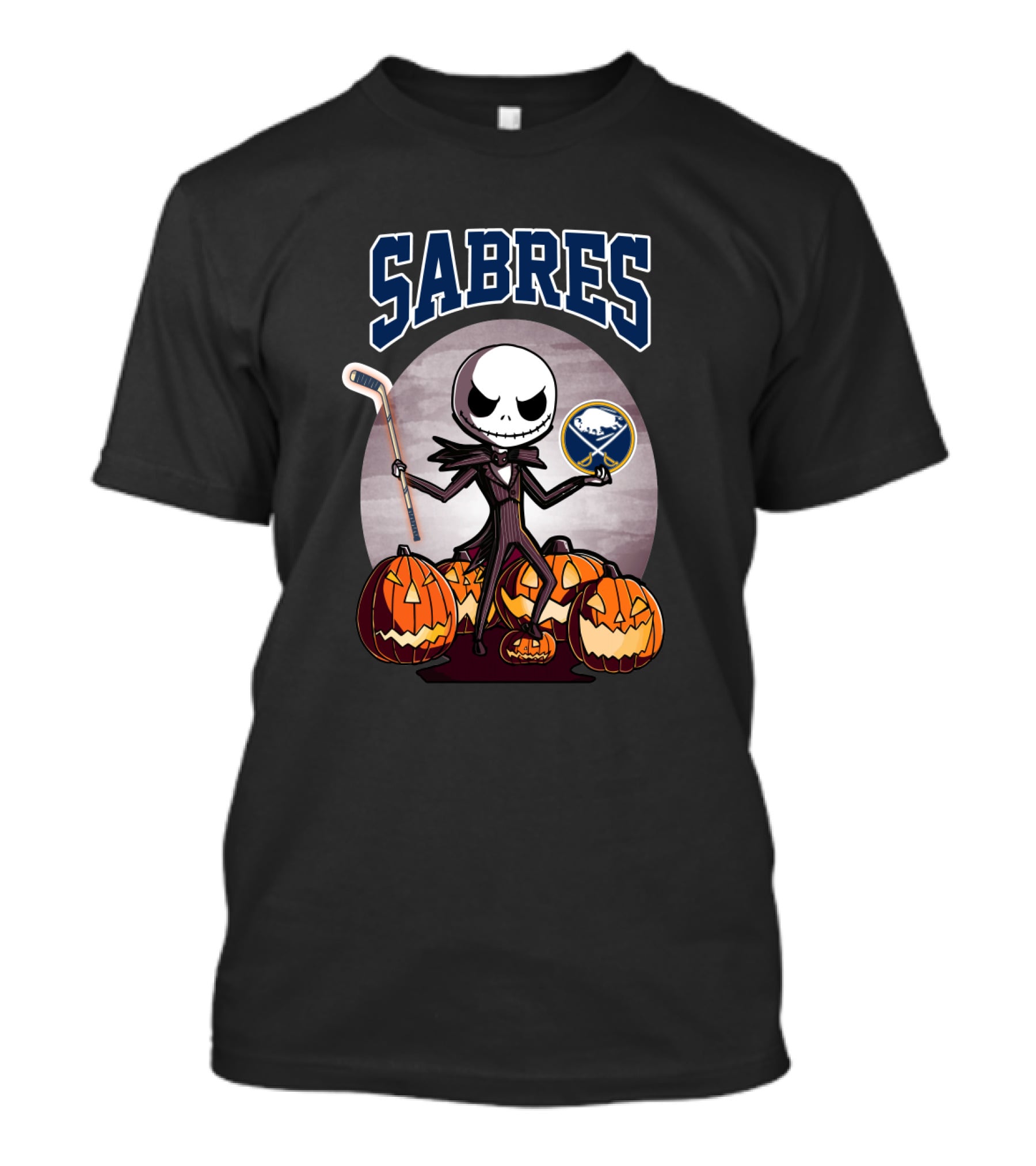 Jack Skellington Halloween Buffalo Sabres Hockey Pumpkins T-Shirt
