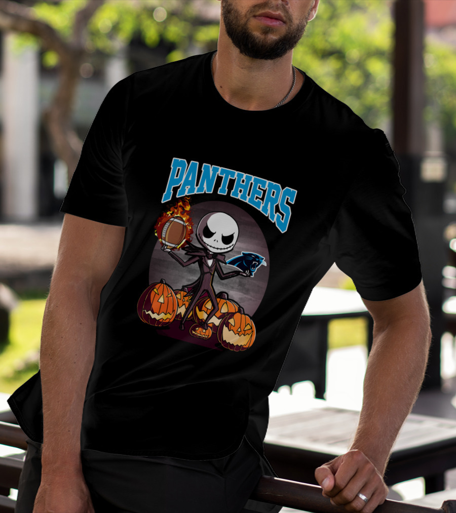 Panthers Halloween Jack Skellington Carolina Football Pumpkins T-Shirt