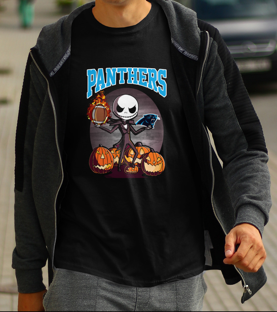 Panthers Halloween Jack Skellington Carolina Football Pumpkins T-Shirt