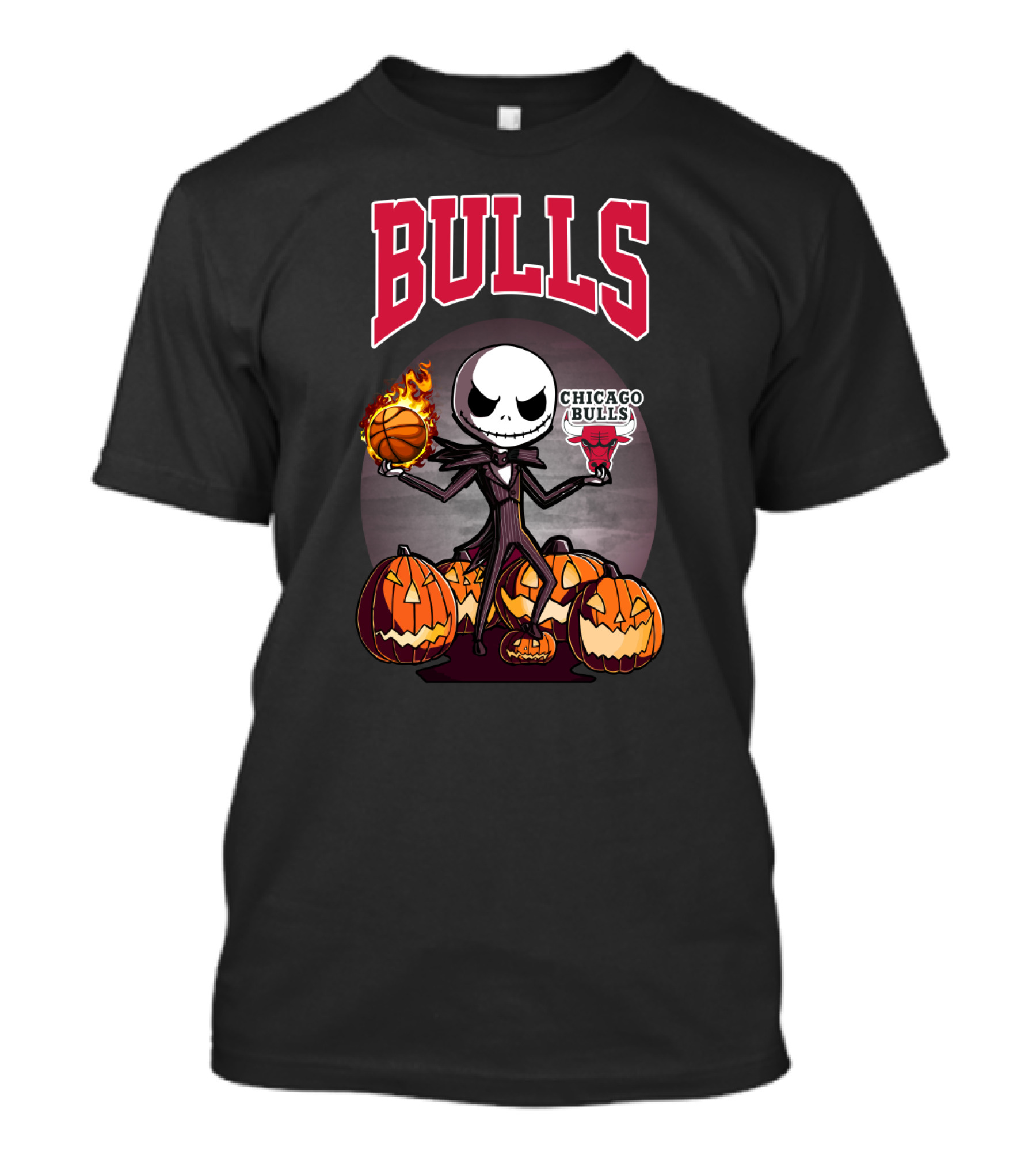 Bulls Halloween Jack Skellington Chicago Bulls Basketball Pumpkins T-Shirt
