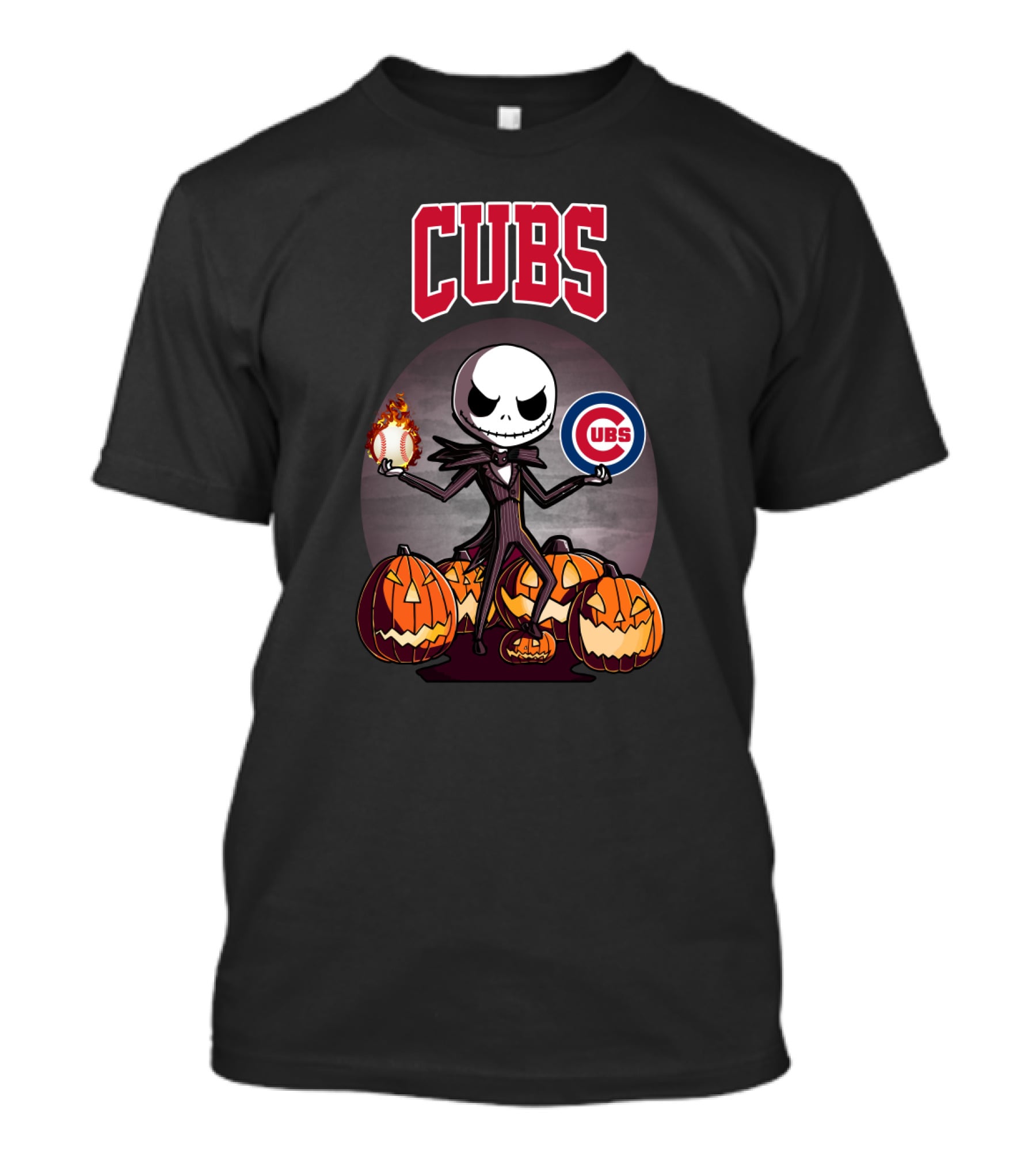 Cubs Jack Skellington Halloween Pumpkin Flame Baseball T-Shirt