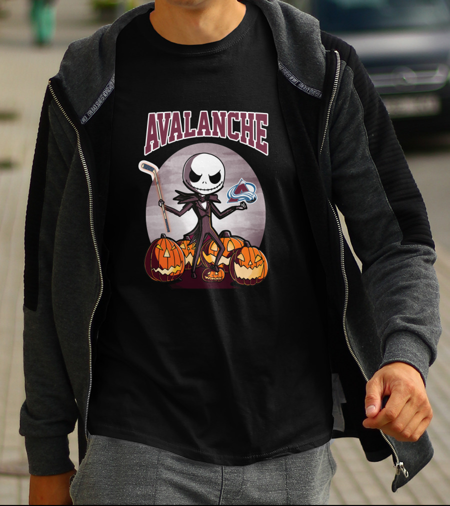 Jack Skellington Colorado Avalanche Halloween Hockey Pumpkins T-Shirt