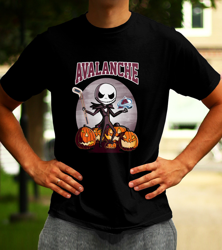 Jack Skellington Colorado Avalanche Halloween Hockey Pumpkins T-Shirt