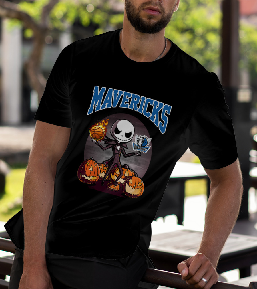 Mavericks Jack Skellington Halloween With Pumpkins And Basketball T-Shirt