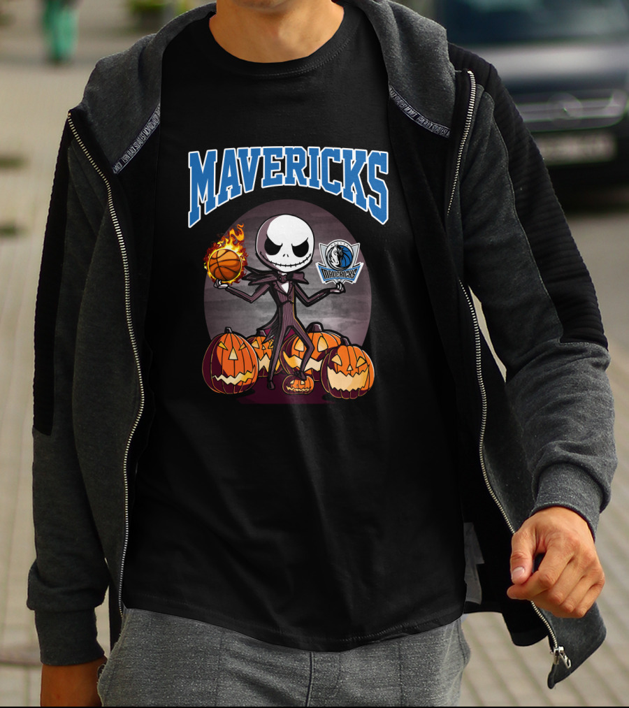 Mavericks Jack Skellington Halloween With Pumpkins And Basketball T-Shirt