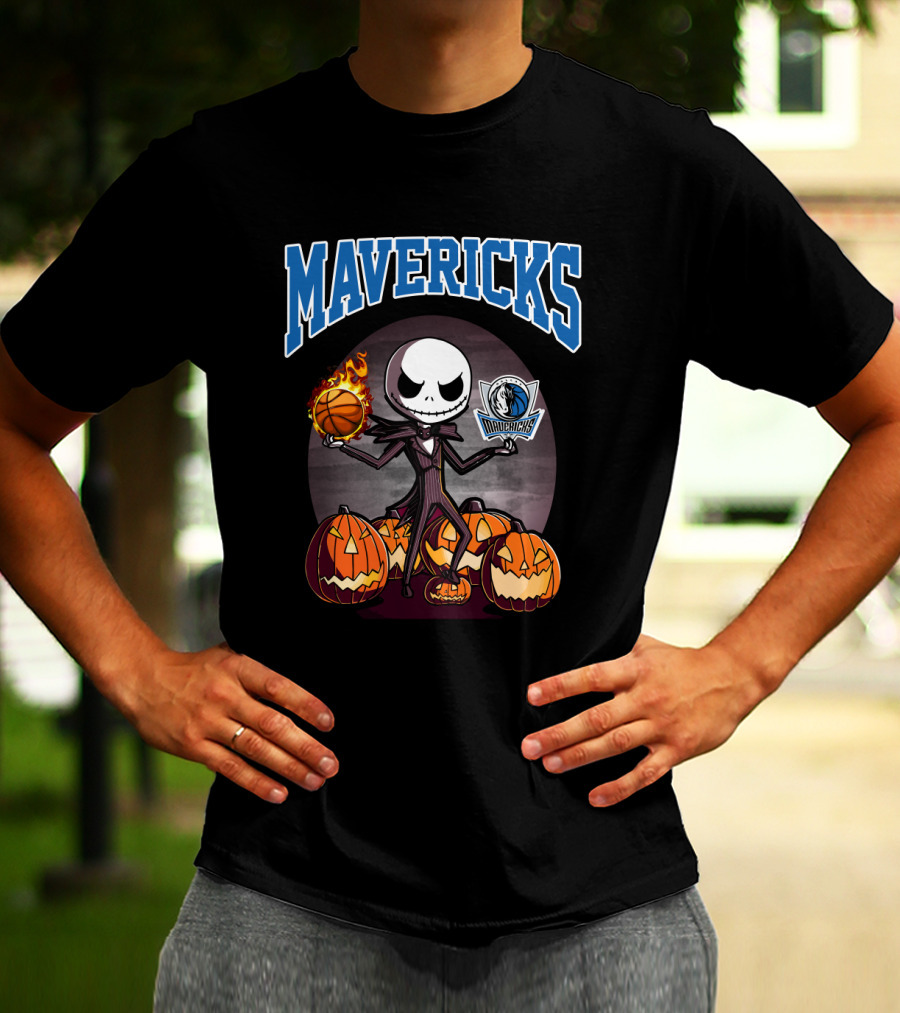 Mavericks Jack Skellington Halloween With Pumpkins And Basketball T-Shirt