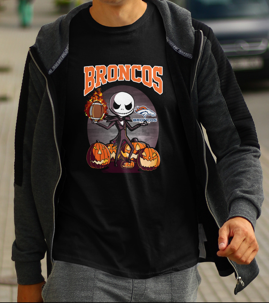 Broncos Jack Skellington Halloween Football Pumpkins T-Shirt