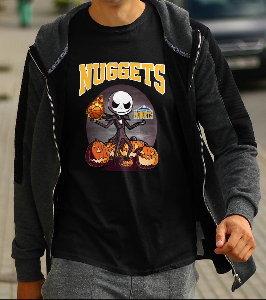 Nuggets Jack Skellington Halloween Pumpkins Basketball Fire Denver Nuggets T-Shirt