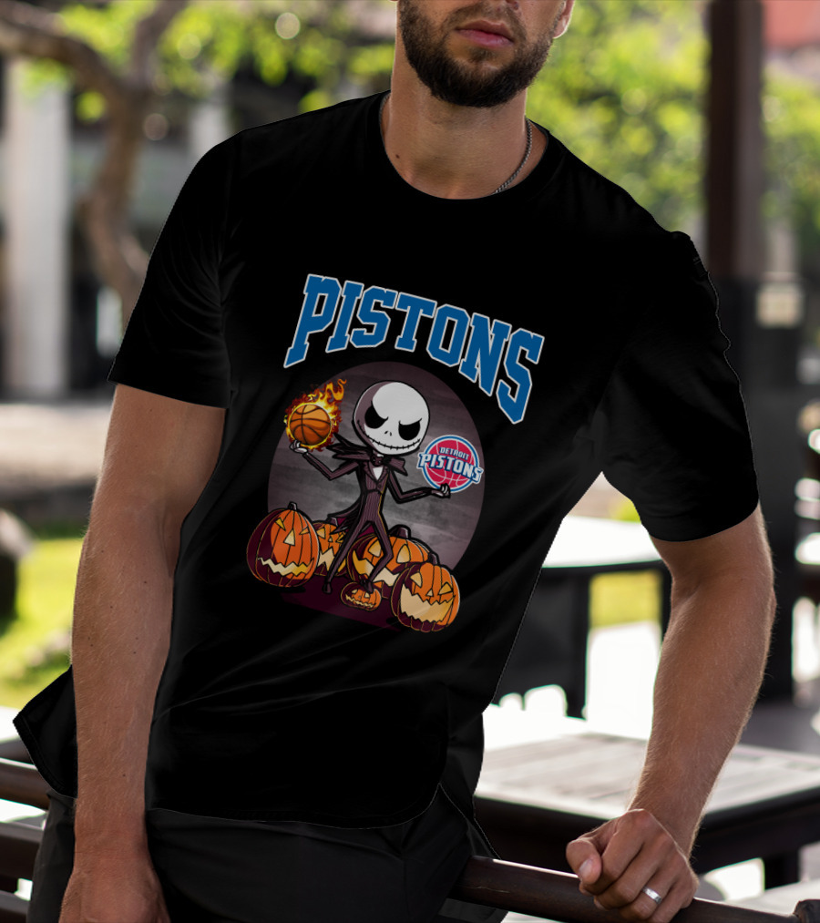 Pistons Jack Skellington Halloween Detroit Pistons Basketball Pumpkins T-Shirt