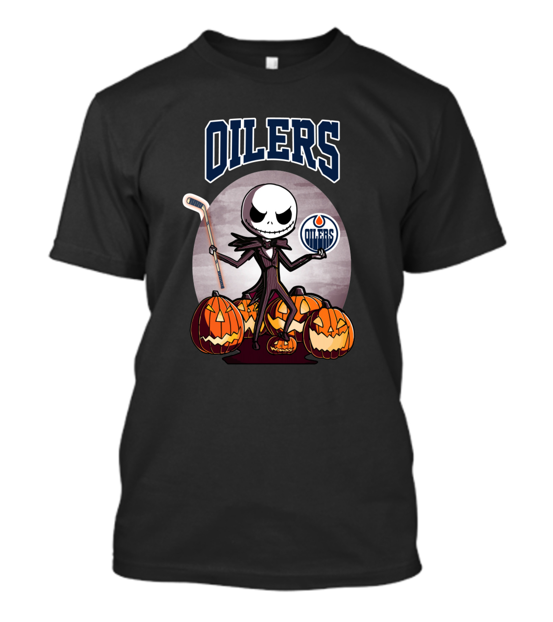 Oilers Jack Skellington Halloween Edmonton Oilers Hockey Pumpkin T-Shirt