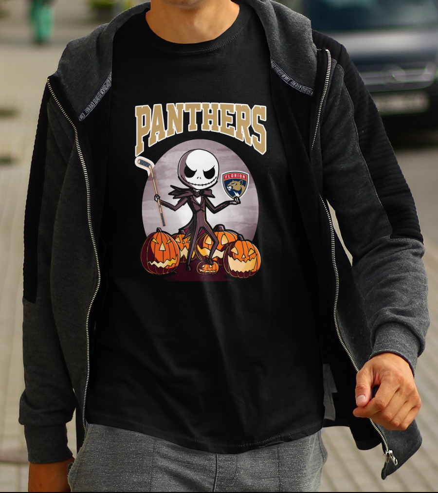 Panthers Jack Skellington Florida Hockey Halloween Pumpkins T-Shirt