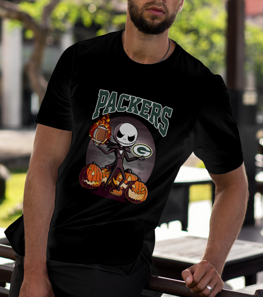 Packers Halloween Jack Skellington Green Bay Football Pumpkins T-Shirt