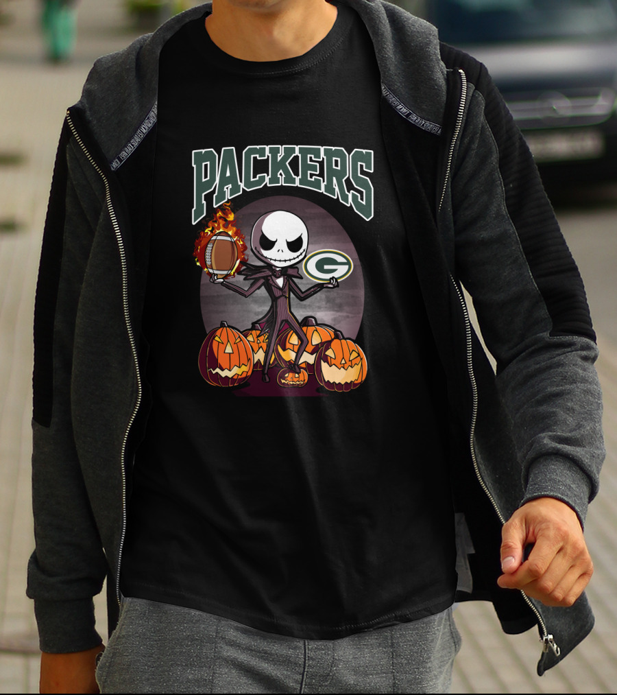 Packers Halloween Jack Skellington Green Bay Football Pumpkins T-Shirt