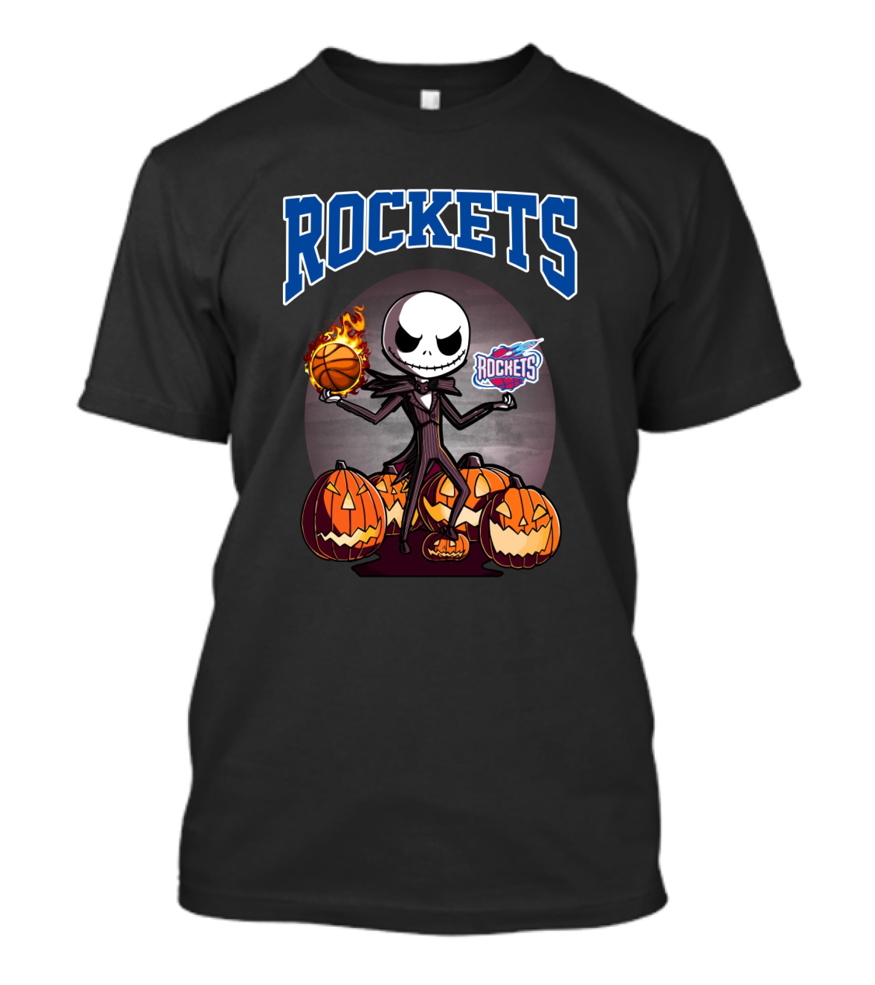Jack Skellington Halloween Houston Rockets Basketball Pumpkins Scene T-Shirt