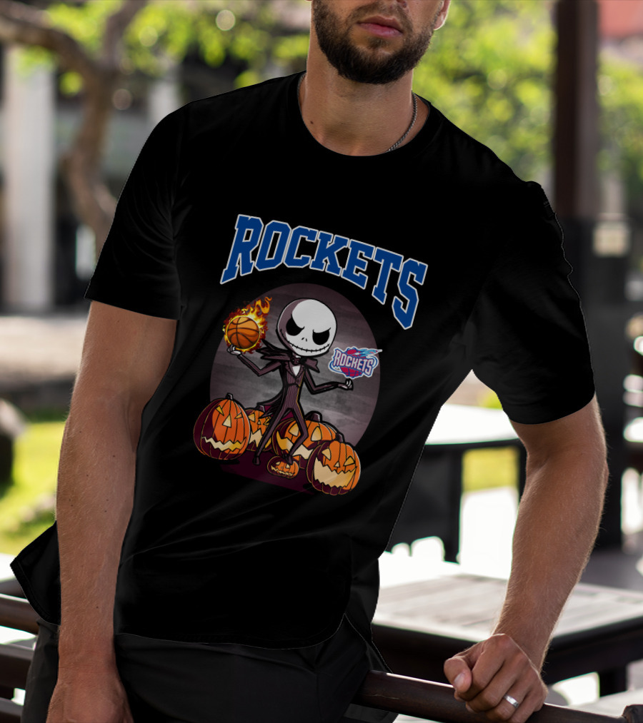 Jack Skellington Halloween Houston Rockets Basketball Pumpkins Scene T-Shirt