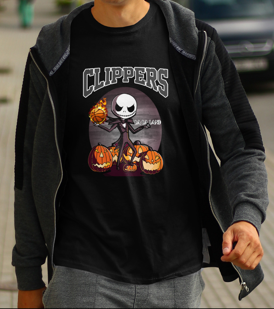 Clippers Jack Skellington Halloween LA La Land Basketball Pumpkins T-Shirt