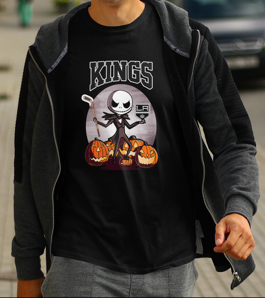 Jack Skellington Los Angeles Kings Hockey Halloween Pumpkins T-Shirt