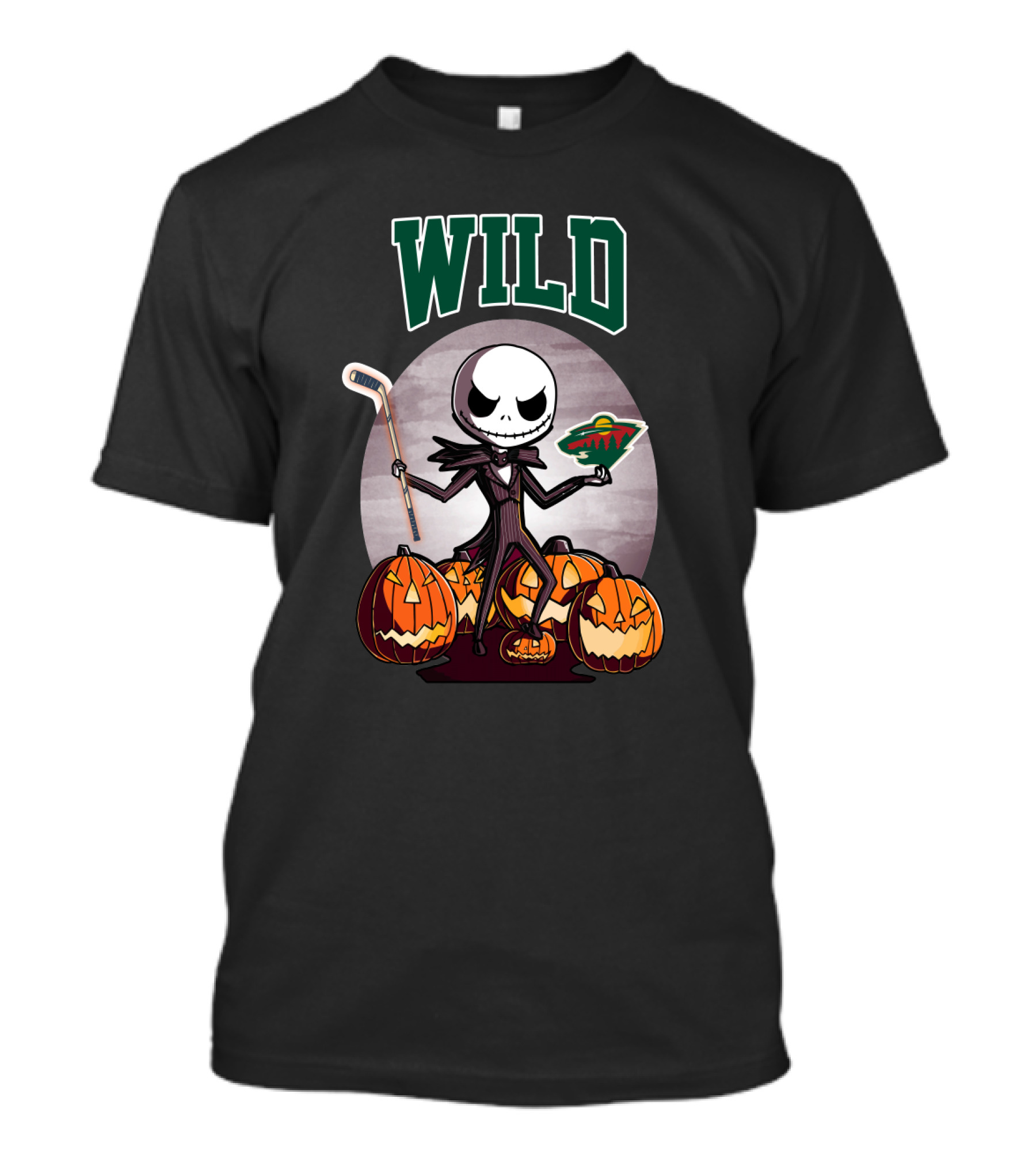 Jack Skellington Halloween Minnesota Wild Hockey Pumpkins T-Shirt