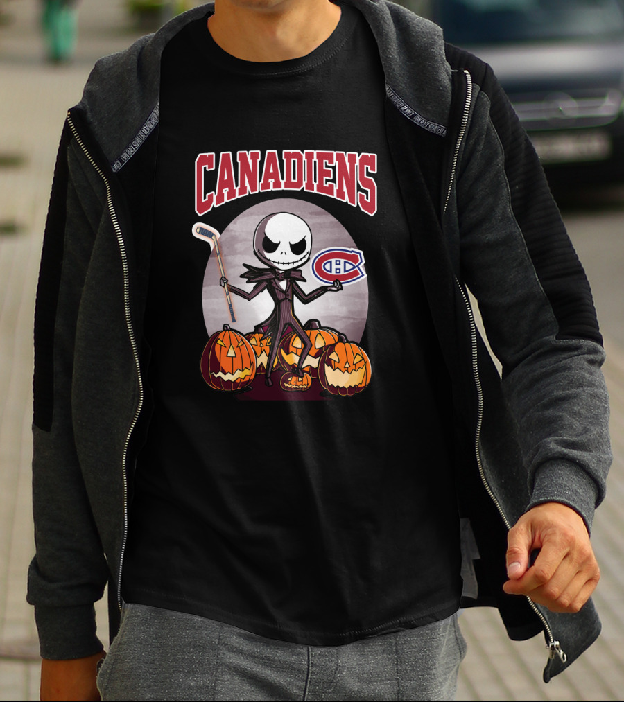 Canadiens Jack Skellington Halloween Hockey Pumpkins T-Shirt