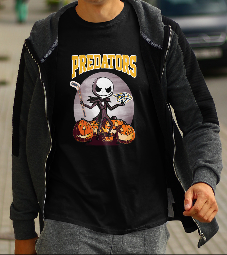 Jack Skellington Halloween Predators Hockey Logo Pumpkin T-Shirt
