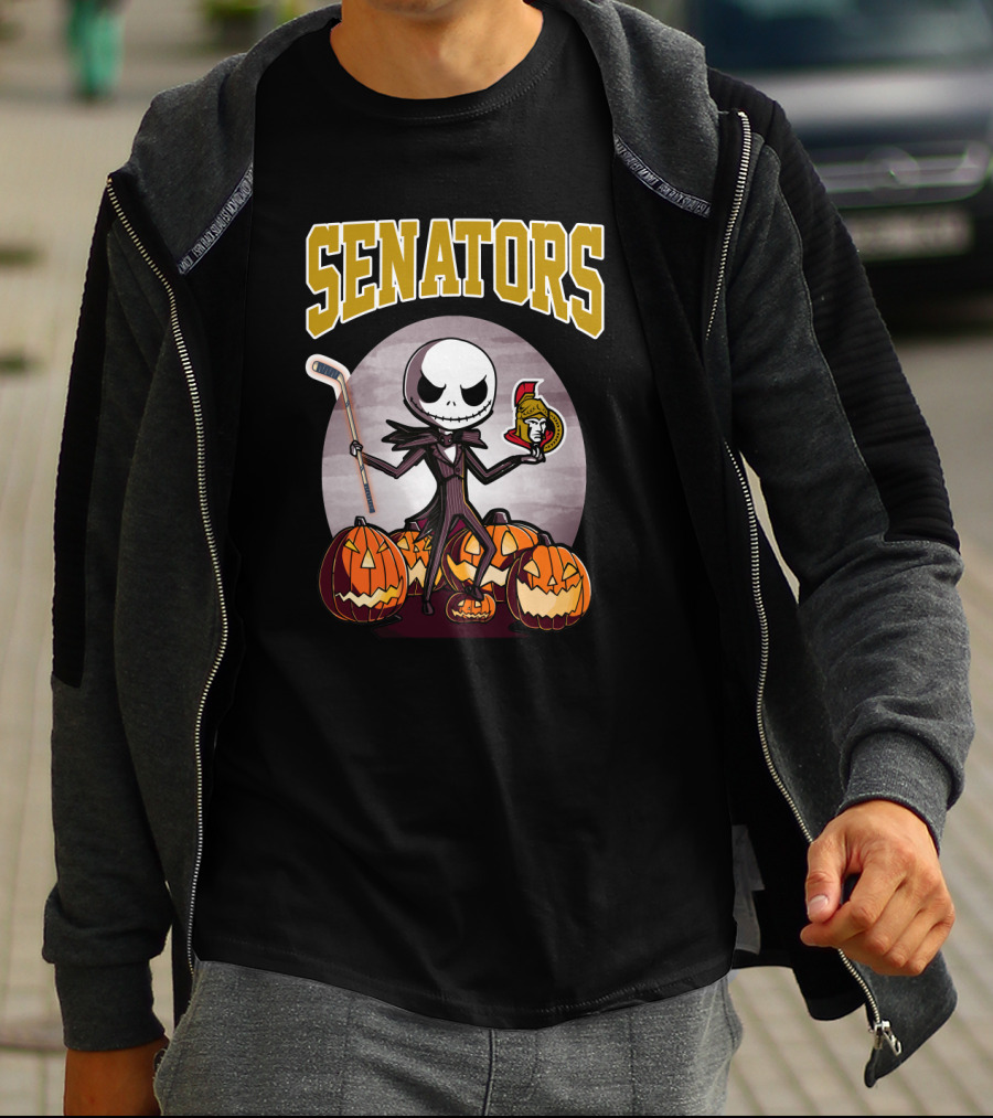 Jack Skellington Senators Hockey Halloween Pumpkins T-Shirt