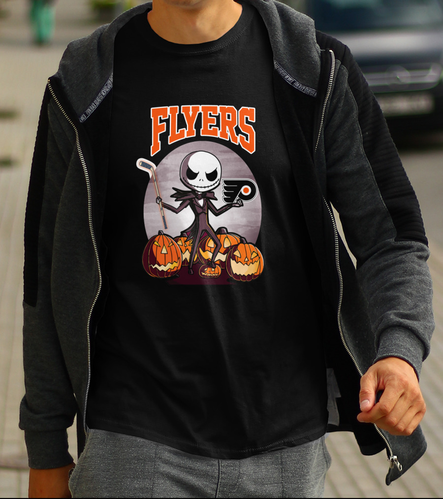 Philadelphia Flyers Jack Skellington Halloween Hockey Pumpkins T-Shirt