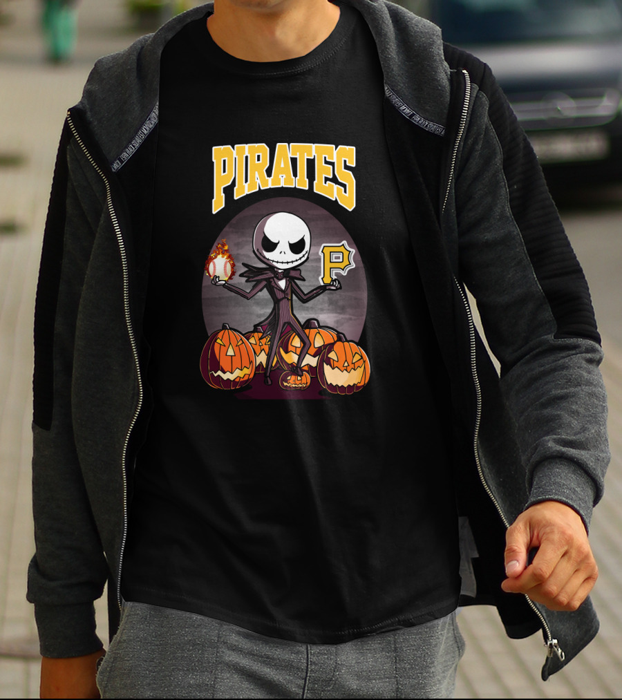 Pirates Jack Skellington Halloween Pittsburgh Baseball Pumpkins T-Shirt
