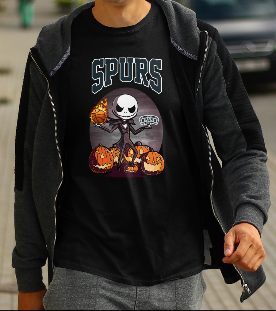 San Antonio Spurs Jack Skellington Halloween Pumpkins Basketball T-Shirt