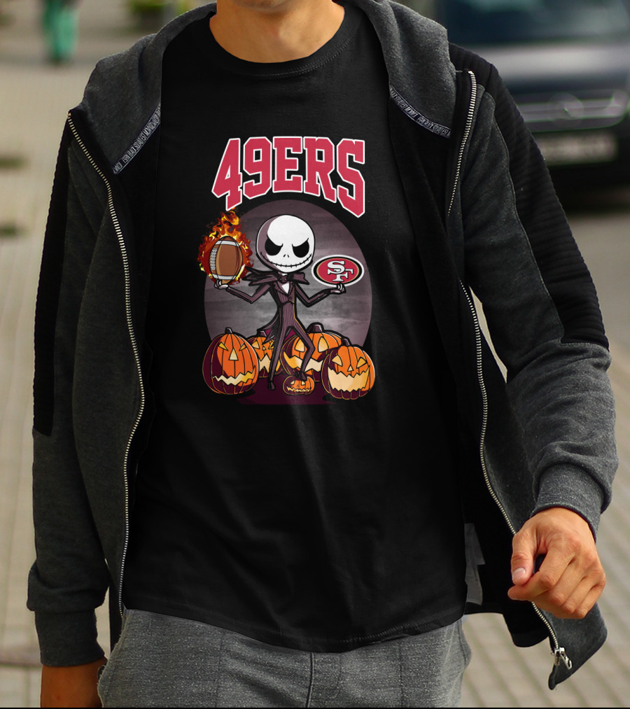 49ers Jack Skellington Halloween Football Pumpkins San Francisco T-Shirt