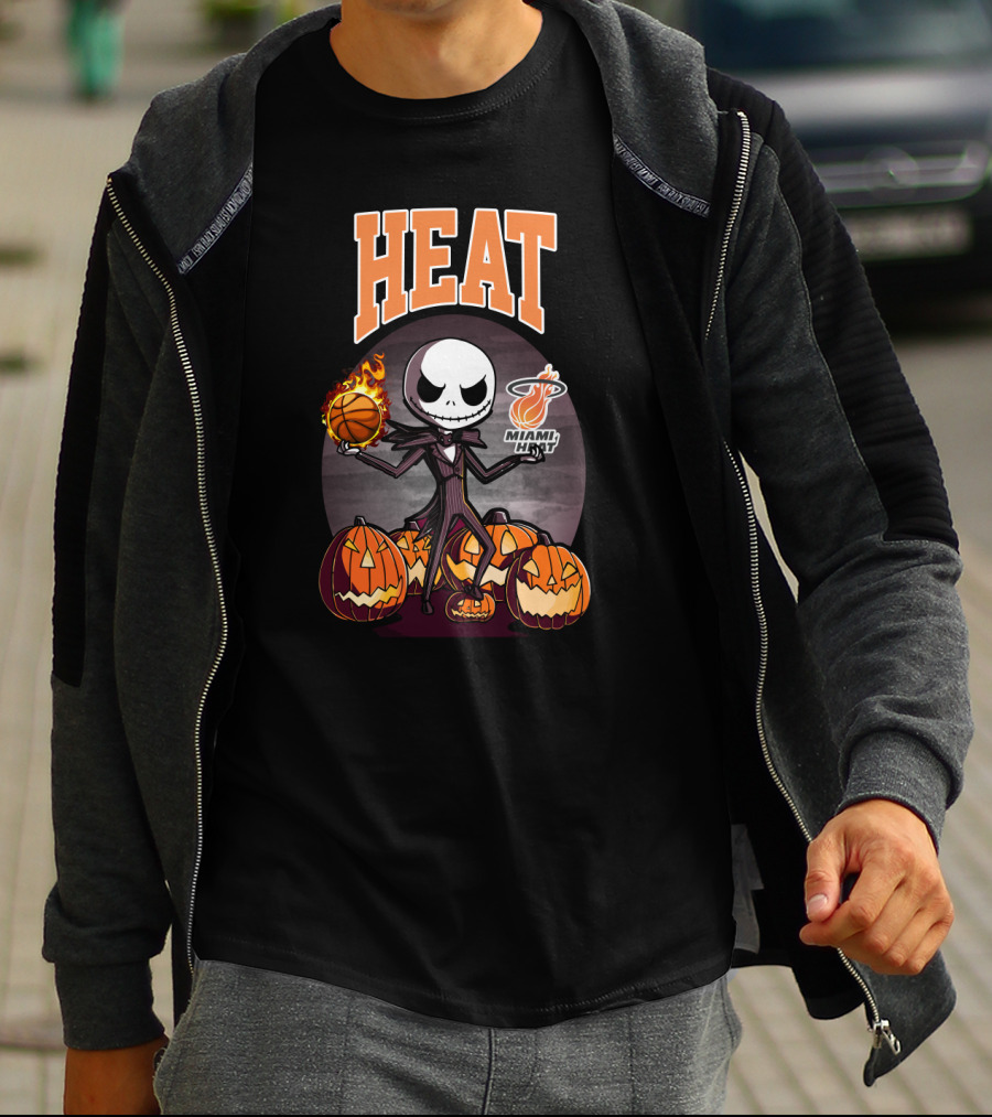 Jack Skellington Halloween Miami Heat Basketball And Pumpkins T-Shirt