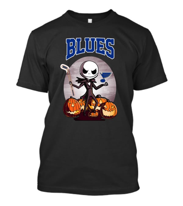 St. Louis Blues With Halloween Jack Skellington And Pumpkins T-Shirt