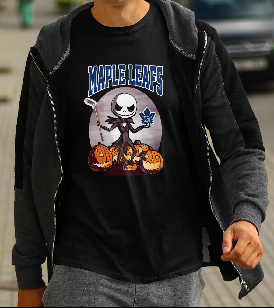 Maple Leafs Jack Skellington Halloween Toronto Hockey Pumpkins T-Shirt