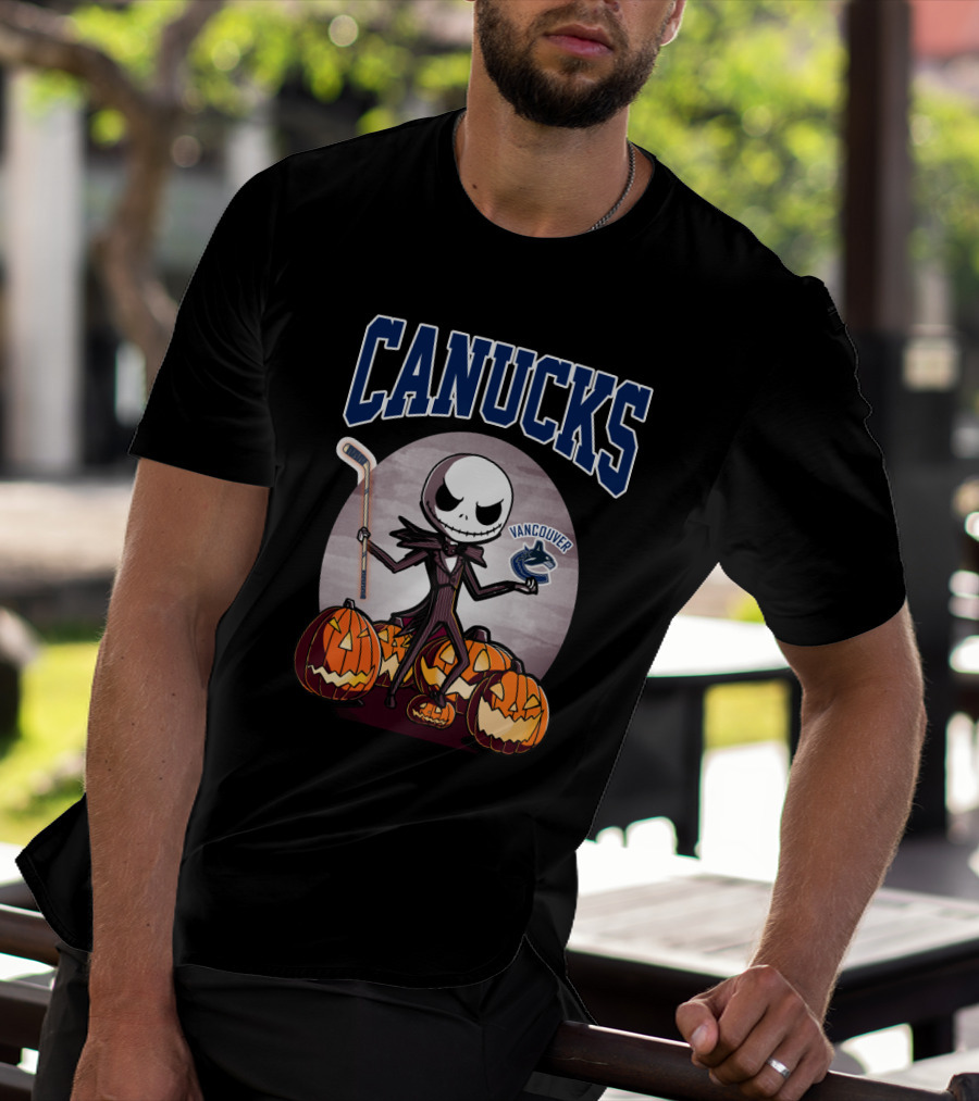 Canucks Jack Skellington Halloween Vancouver Hockey Pumpkins T-Shirt