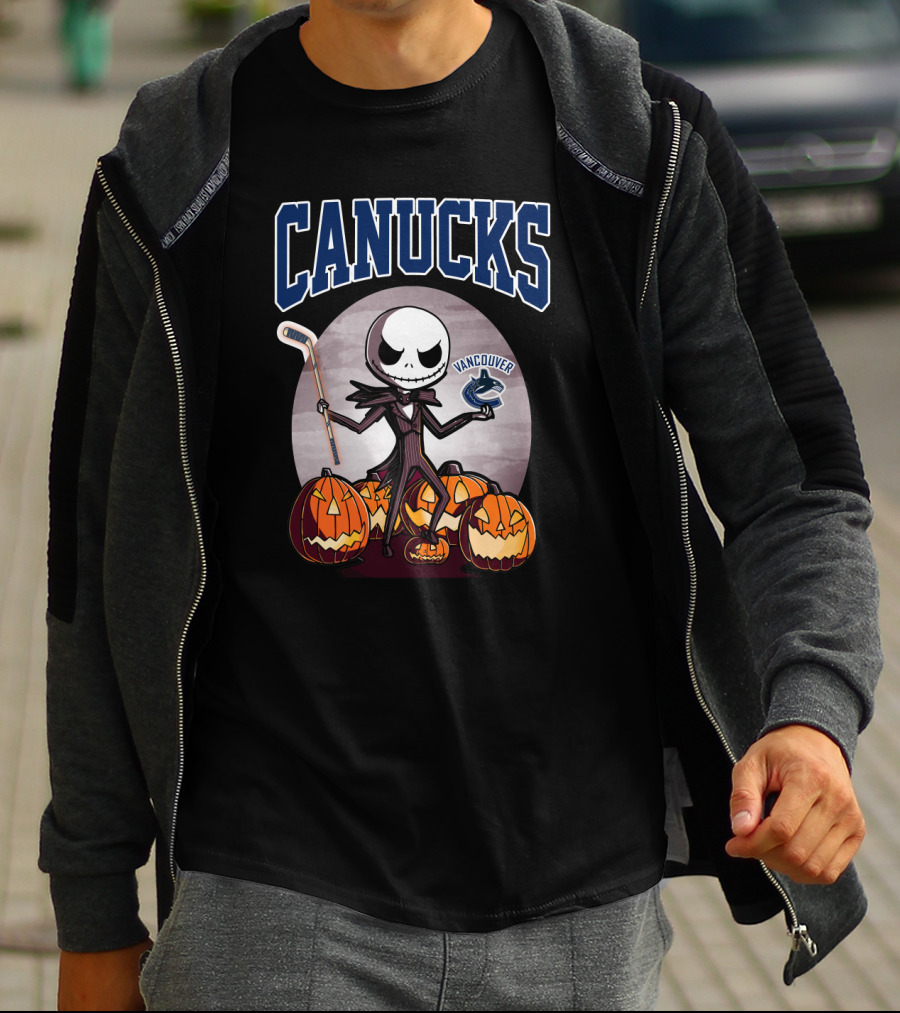 Canucks Jack Skellington Halloween Vancouver Hockey Pumpkins T-Shirt